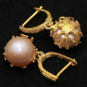 Natural 10mm Pink Pearl Drop Earrings